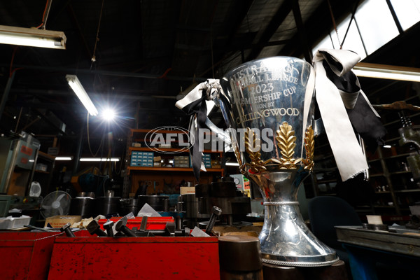 AFL 2023 Media - Collingwood Premiership Cup Engraving - A-44328276