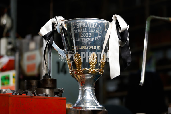 AFL 2023 Media - Collingwood Premiership Cup Engraving - A-44328273