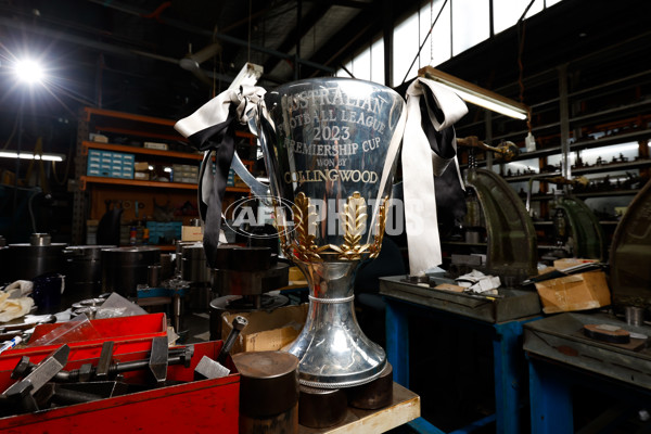AFL 2023 Media - Collingwood Premiership Cup Engraving - A-44328278