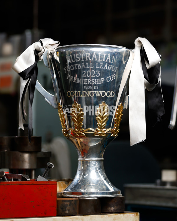 AFL 2023 Media - Collingwood Premiership Cup Engraving - A-44331744