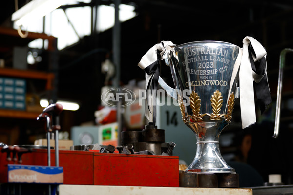 AFL 2023 Media - Collingwood Premiership Cup Engraving - A-44331747