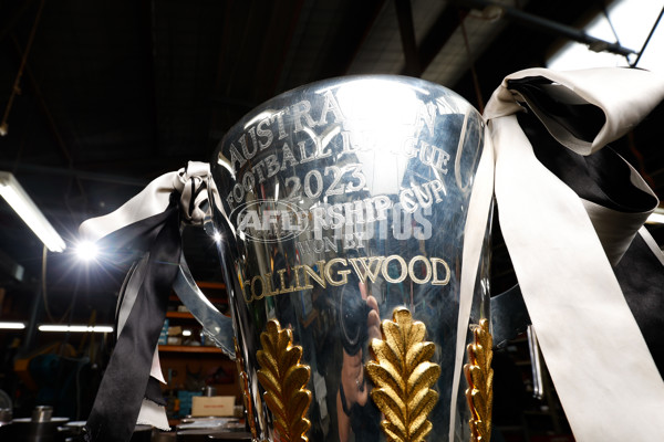 AFL 2023 Media - Collingwood Premiership Cup Engraving - A-44331751